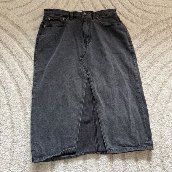 Abercrombie & Fitch High Rise Black Denim Midi Skirt - Picture 3 of 9